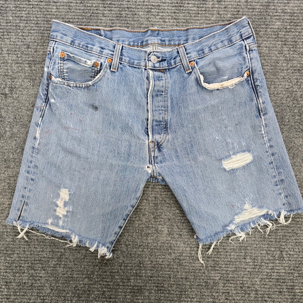 Levi's 501 Shorts Mens 34x8 Blue Distressed Cutoff Button Fly Grunge