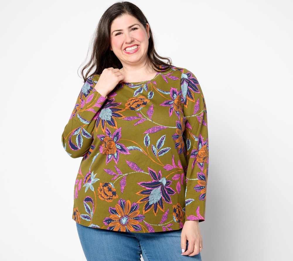 SUNNYLiFE Women's Top Sz L Denim & Co. Printed Perfect Multi-colored A657531