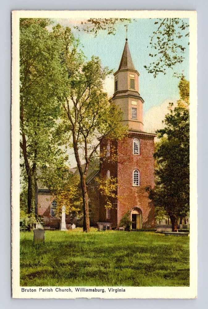 Williamsburg VA-Virginia, Bruton Parish Church, Antique Vintage Postcard