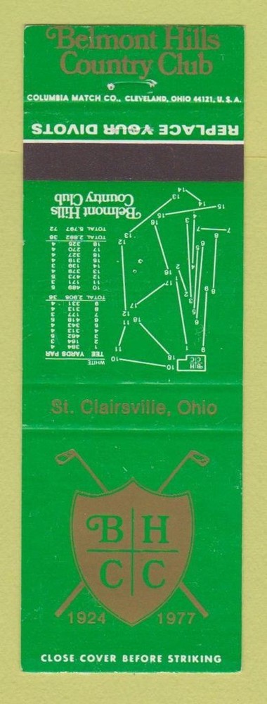 Matchbook Cover - Belmont Hills Country Club St Clairsville OHI