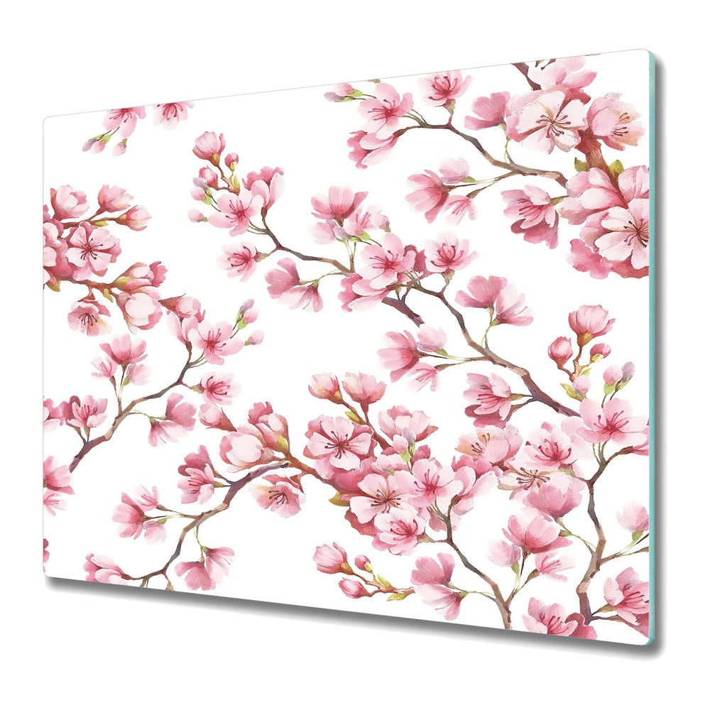 Serving Chopping Board Glass Cover Cherry blossom pink and white 60x52
