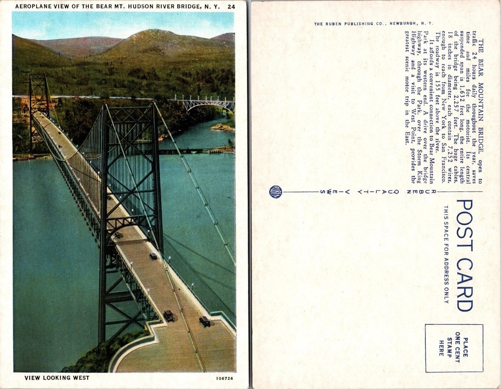 Bear Mountain Bridge Over Hudson River New York NY Postcard