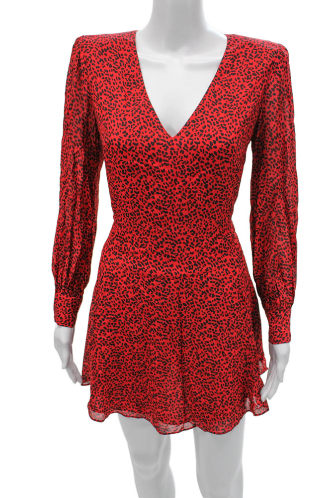 Alice + Olivia Womens Mini Dress Red V-Neck Long Sleeve Viscose Zip Size 6Free Shipping in US $100+ Orders | $6.95 Orders Below
