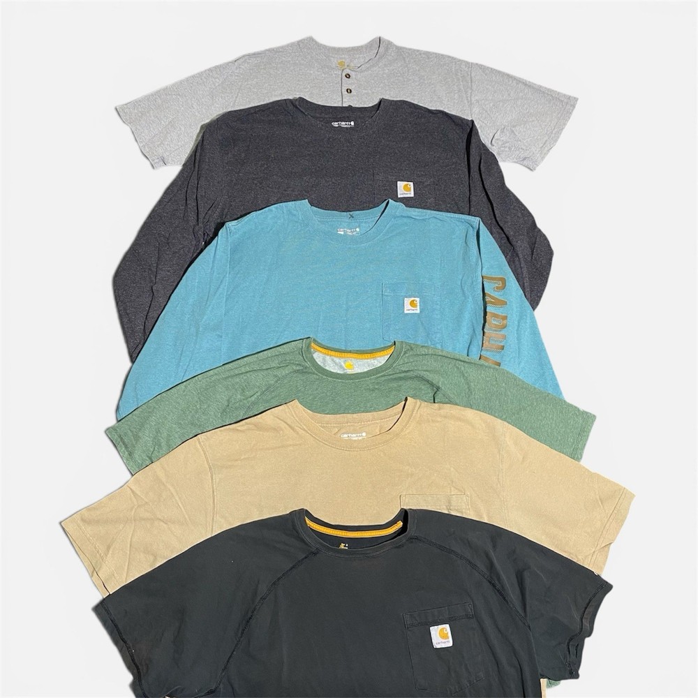Lot Of 6 Carhartt Men XL Loose Fit T-Shirt Pocket Tee Short & Long Sleeve Stains