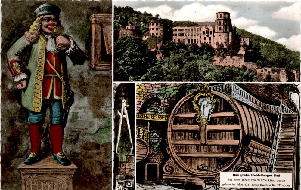 Heidelberger Schloß, Kurfürst Karl Theodor, Perkeo, Karl Postcard