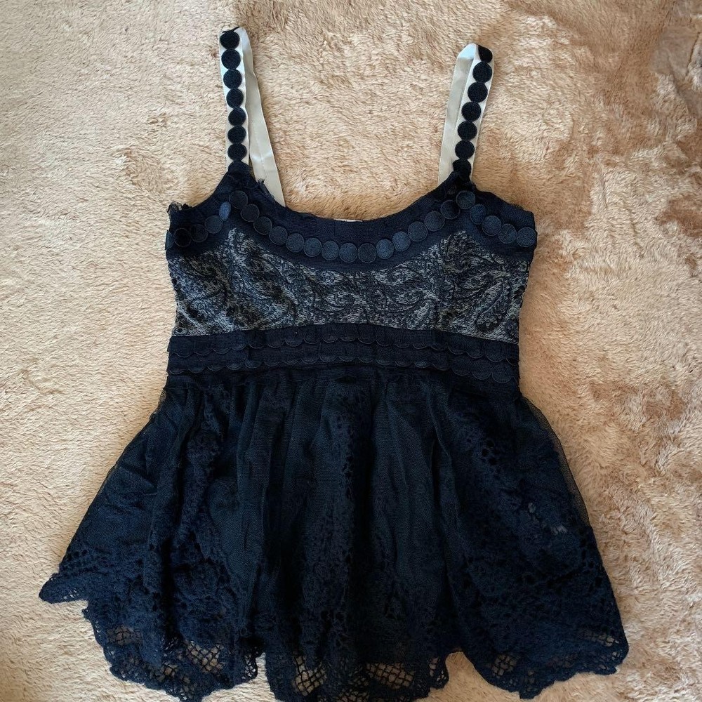 Vintage ANNA MOLINARI Y2K Lace Camisole Bustier Black Tunic Style 40