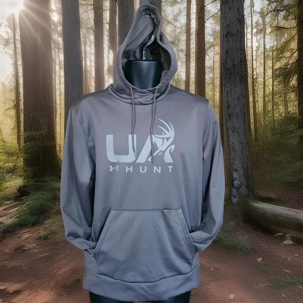 Under Armour Hunt Mens Medium Gray Hooded Sweatshirt EUC