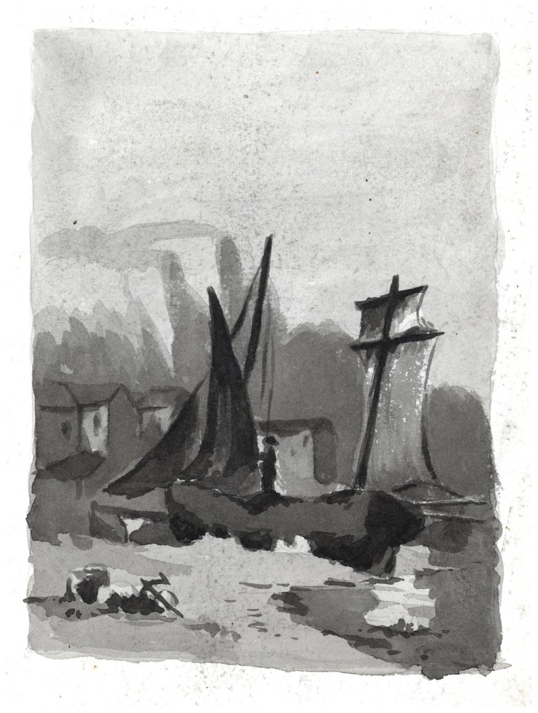 Marine B&W Poster.Sailing boat drawing.Home interior Graphic Art Design.1473