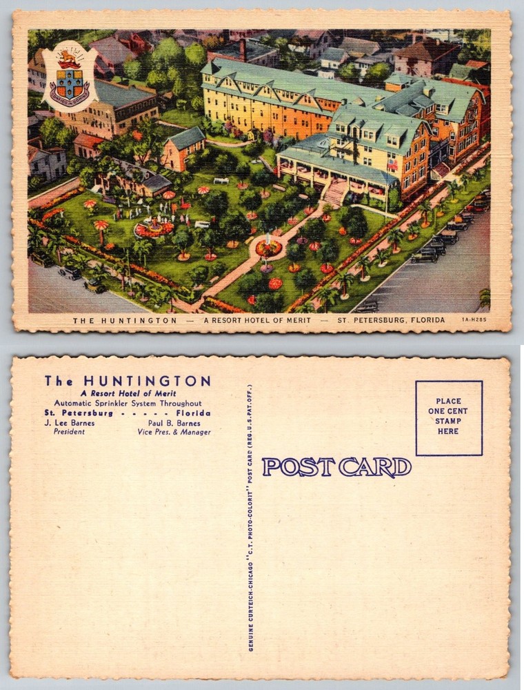 Huntington Hotel St Petersburg FL Vintage Linen Postcard Curteich Resort