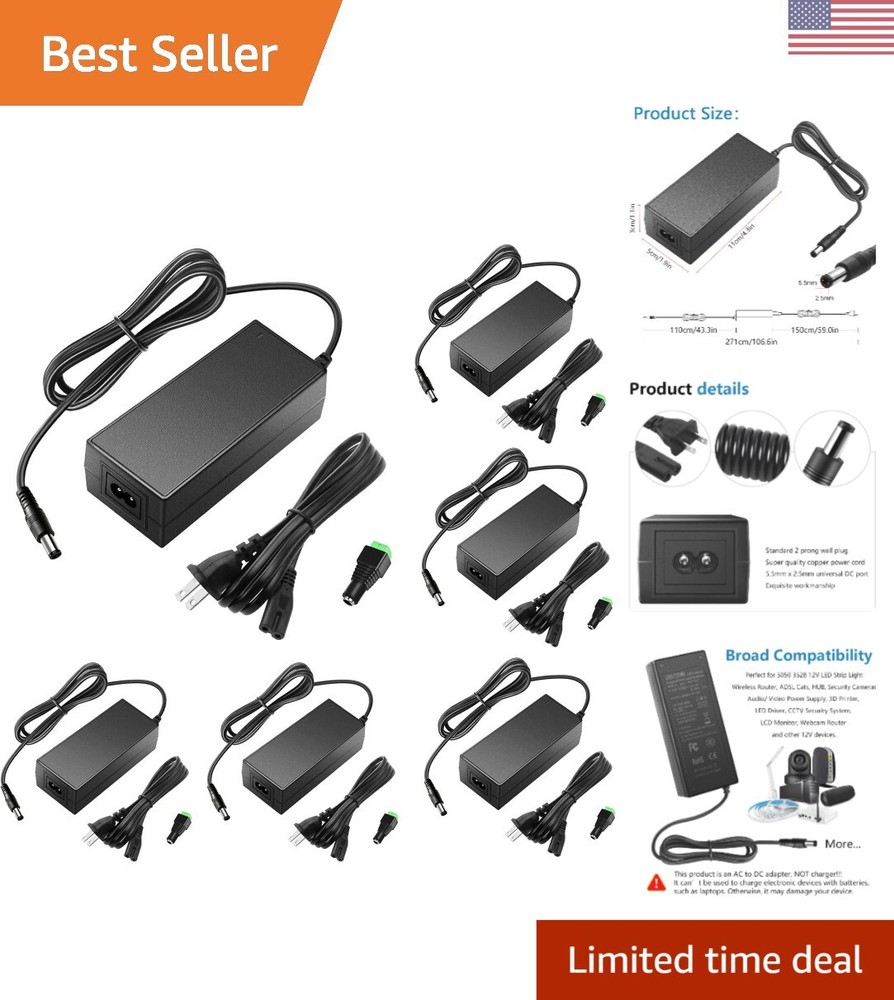 12V DC Power Supply 5A 60W AC/DC Adapter 100~240V AC to DC 12 Volt 5 Amp 4.7A...