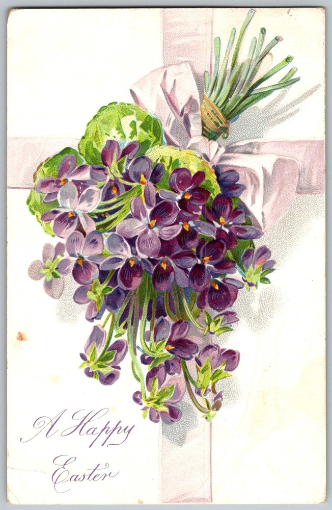 Antique Postcard Violet Bouquet Easter Greeting Iowa, US 1900s
