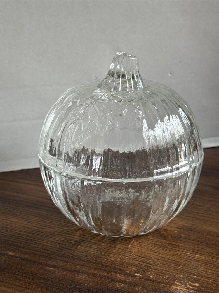 Vintage LE Smith Glass Pumpkin Candy Dish With Lid Fall Decor