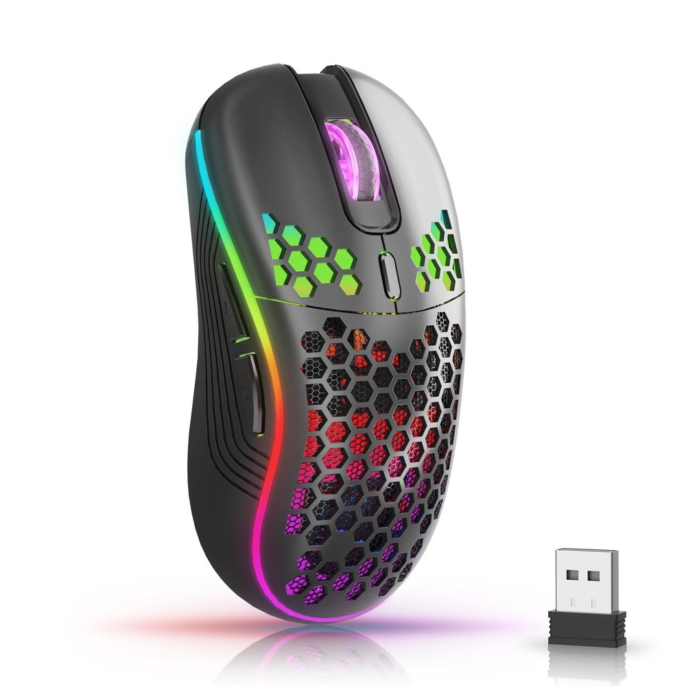 AVMTOM Rechargeable RGB Gaming Mouse with 6 Buttons for PC Wireless Optical