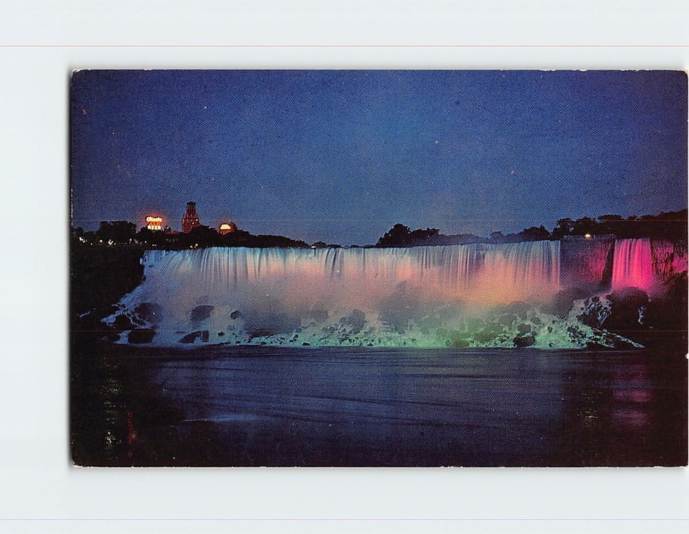 Postcard American Falls Illuminated Niagara Falls NY USA