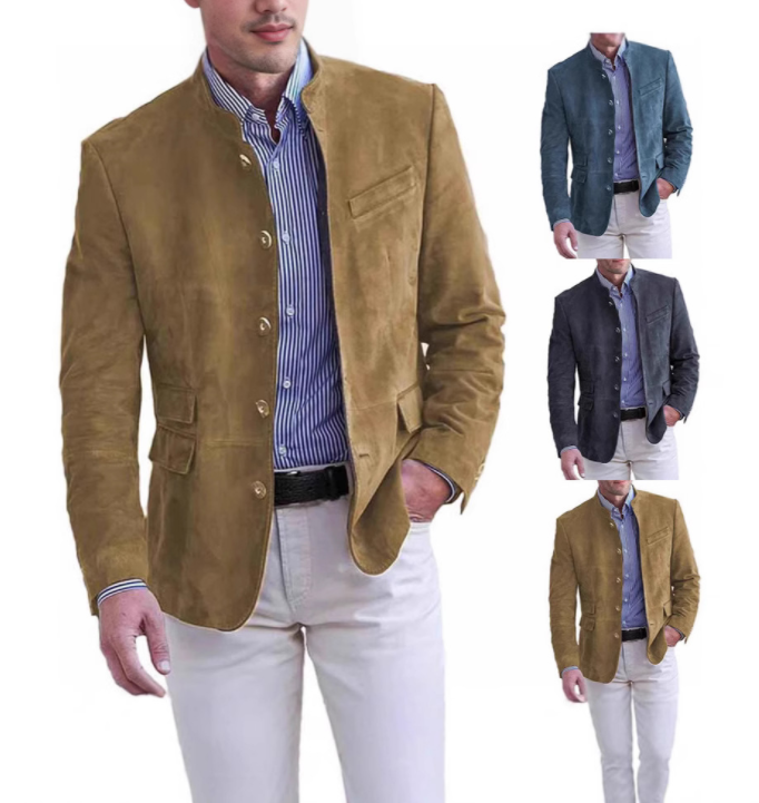 Men corduroy Jacket Fall Winter Sport Coats mandarin collar Retro Blazer Fashion