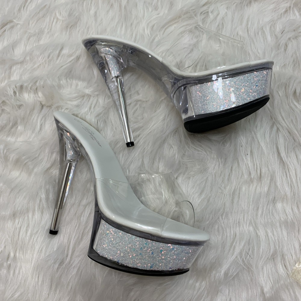 Sparkling Clear & White Glitter Platform Heels Size 9