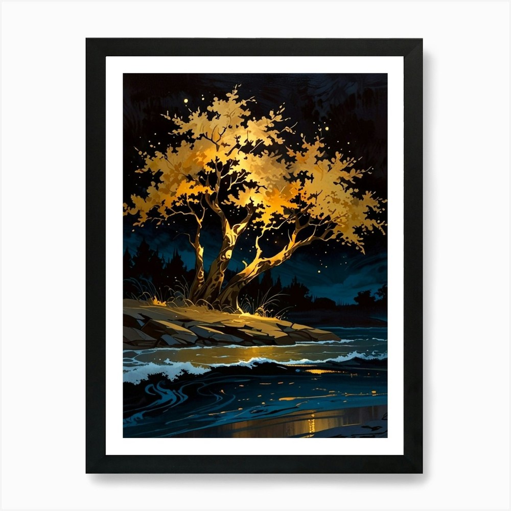 Framed Tree By The Water Art Print Canvas Wall Decor Picture