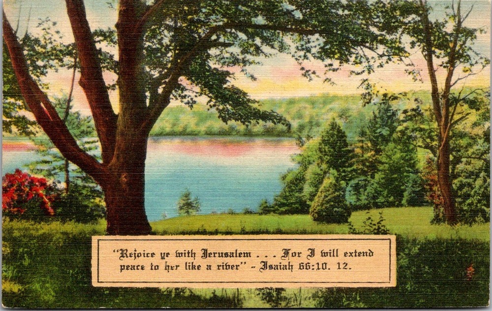 Dr Jim Stamps Scenic Vintage Postcard of Jerusalem with River View and Quote,