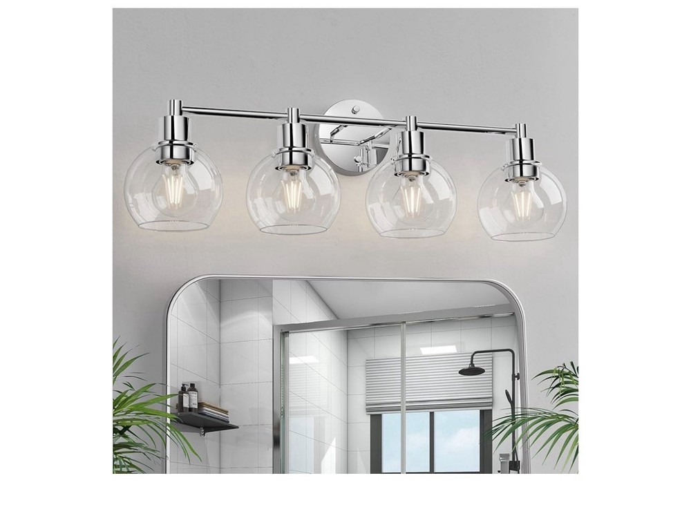 4-Light Bathroom Light Fixtures, Brushed Nickel Modern Vanity Lights Over Mirror