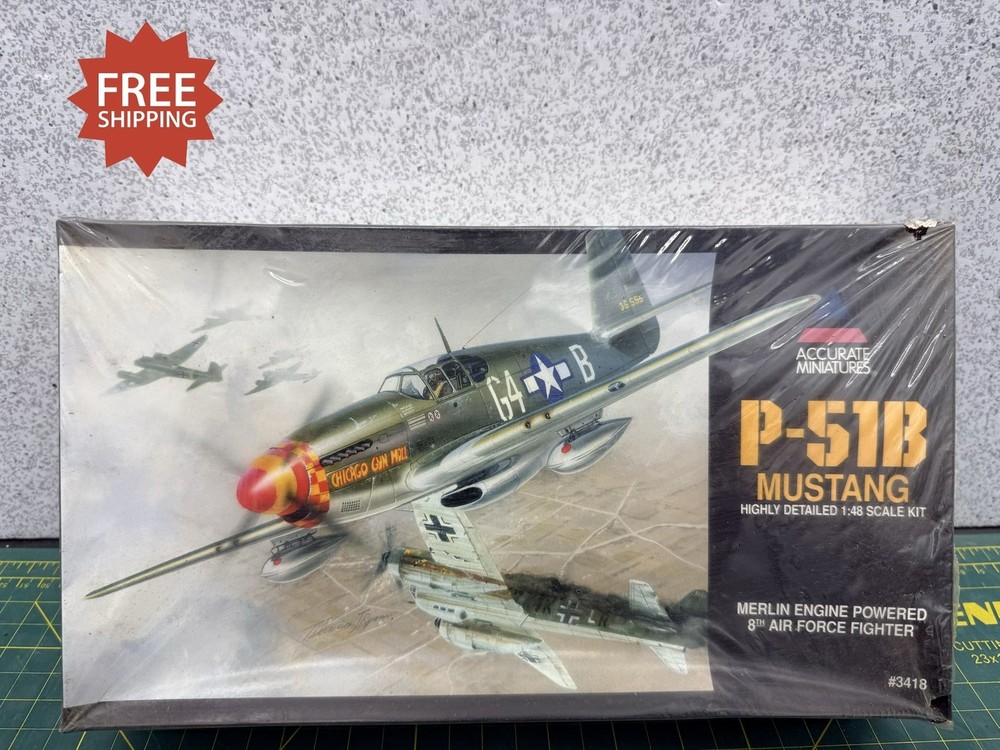 Accurate Miniatures 3418 1:48 P-51B Mustang Model Kit WWII Fighter Merlin Engine-image