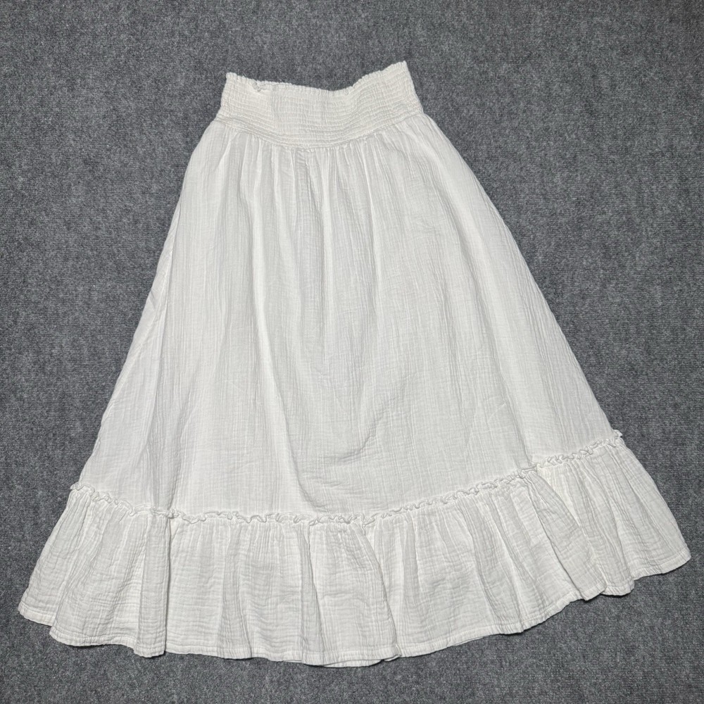 Quince 100% Organic Cotton Gauze Smocked Maxi Skirt White Basic S