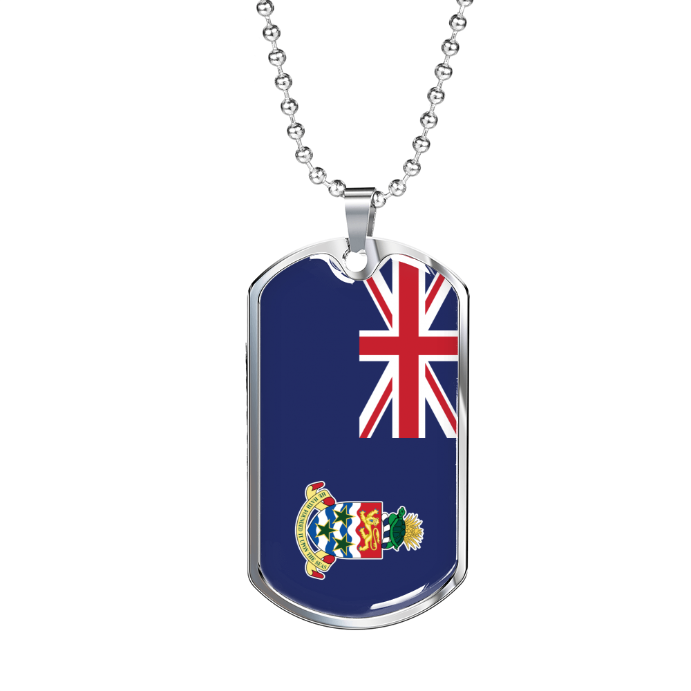 Cayman Islands Flag Dog Tag Necklace in Stainless Steel or 18k Gold with 24 Inch Chain