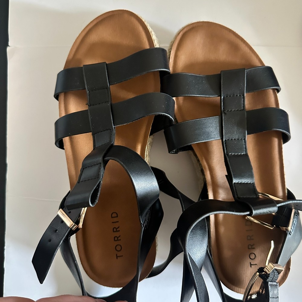 Torrid Women's Black Leather Fisherman Sandals with Flatform Heel US 6.5