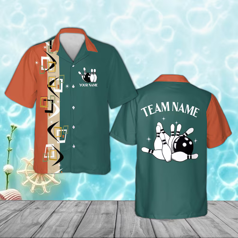 Personalized Retro Bowling Hawaiian Shirt Custom Name Vintage Style Men
