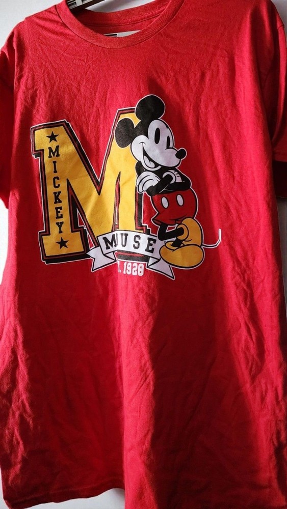 Disney Men's Mickey Mouse Since 1928 Red Short Sleeve Shirt Large New D25 Nice