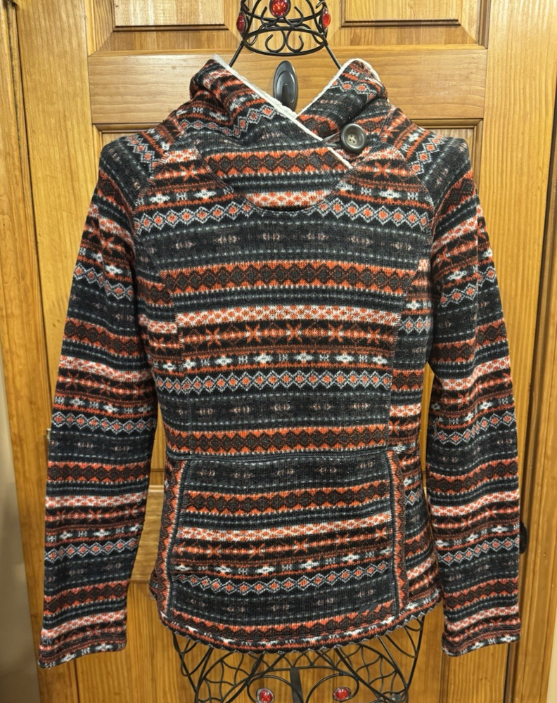 Koppen Nordic Fairisle Knit Sweater Hoodie Black Red Tribal Pattern Medium