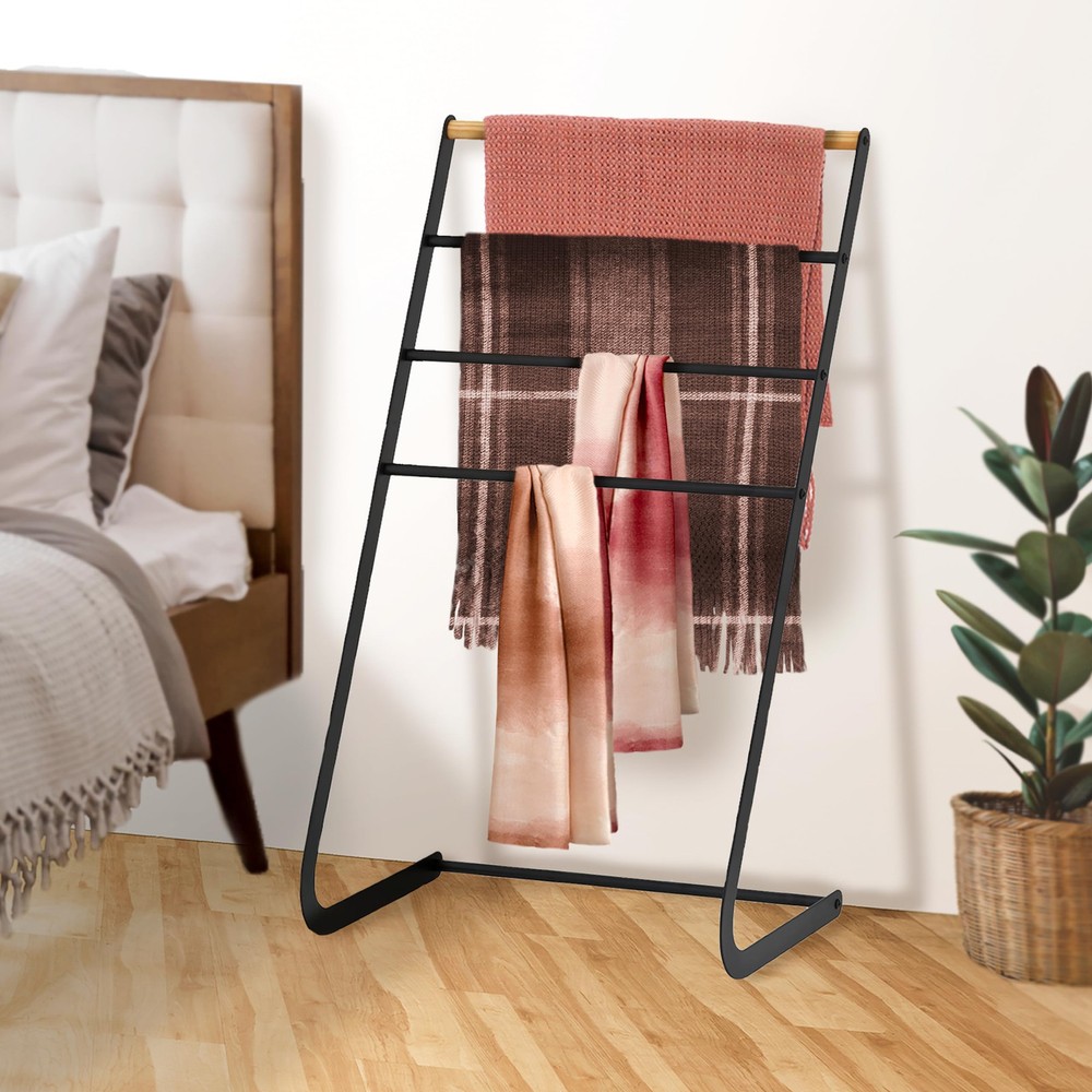 Free Standing Towel Rack for Bedroom ∣ 4-Tier Blanket Ladder for Living Room ...