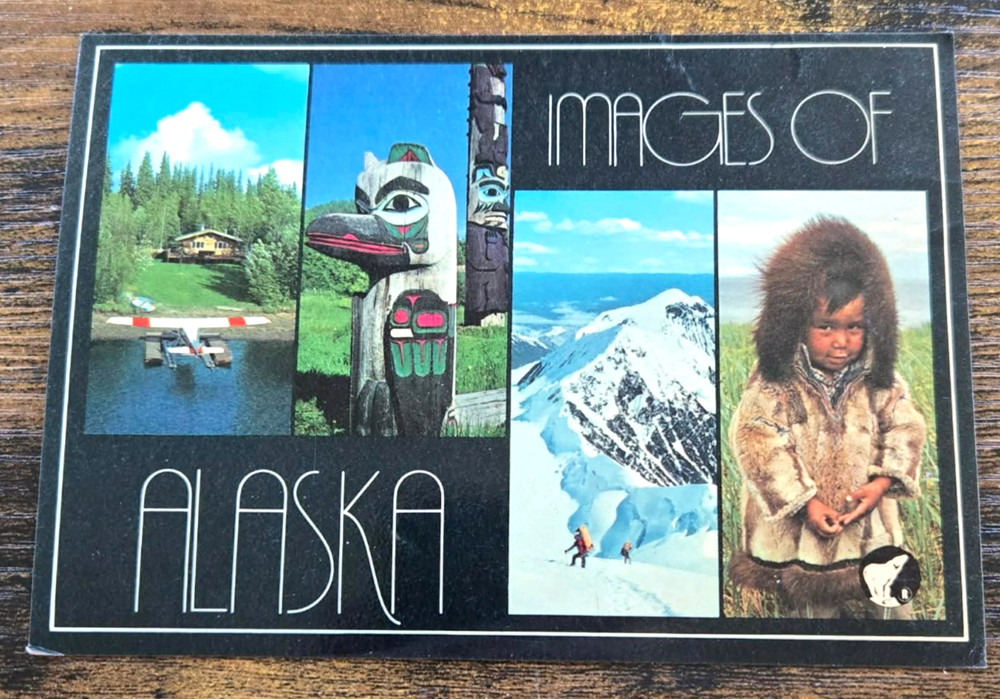 Alaska Postcard Totem Poles Inuit Art Mount McKinley Scenic View
