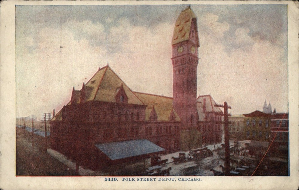 Polk Street Depot ~ Chicago Illinois IL ~ aerial view ~ c1910 vintage postcard