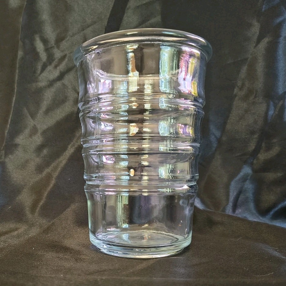 Clear 24 oz Ribbed Glass Drinking Tumbler Cup Round Contemporary, 1-Piece