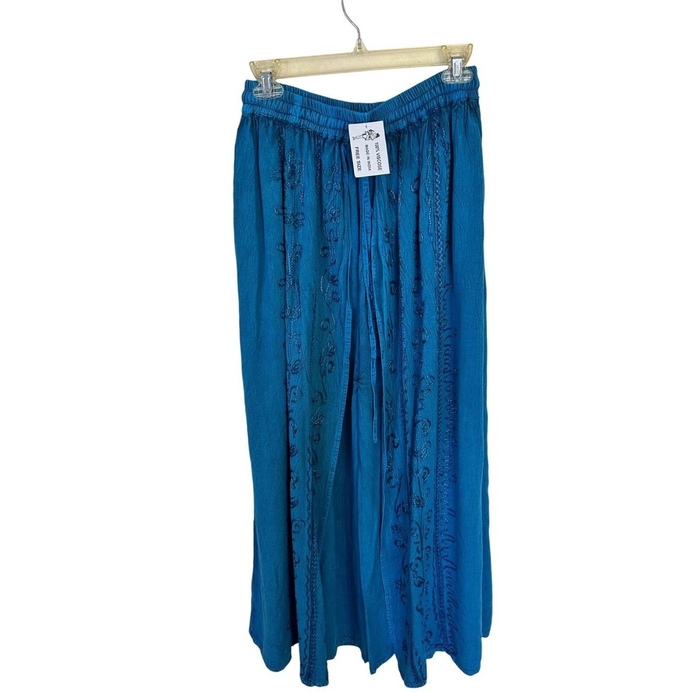 Bohemian Blue Embroidered Floral Harem Pants Womens Free Size India NWT