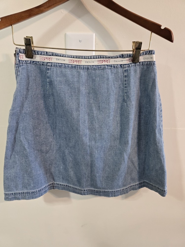 Y2K Vintage Esprit Mini Jean Skirt Side Zip Size 9 Cotton Bratz Grunge Preppy