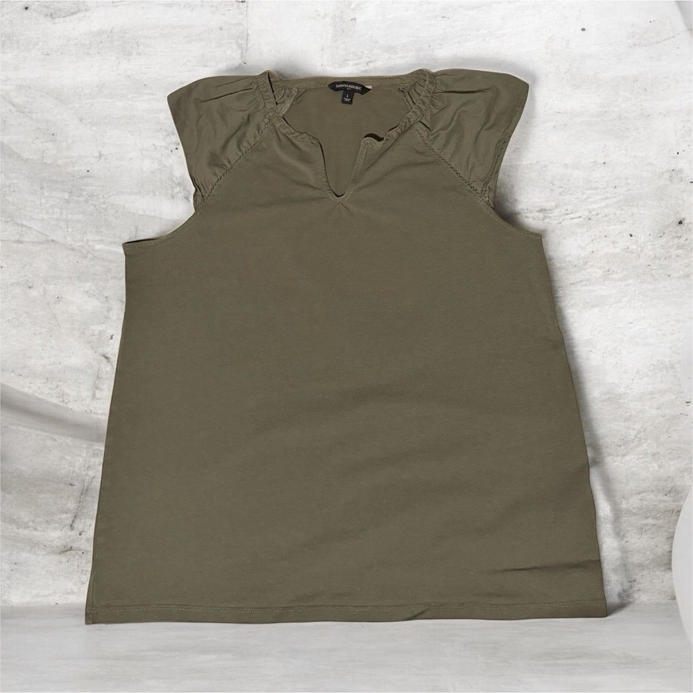 Banana Republic Women’s Green V-Neck Ruffle Cap Sleeve Knit Top Size L