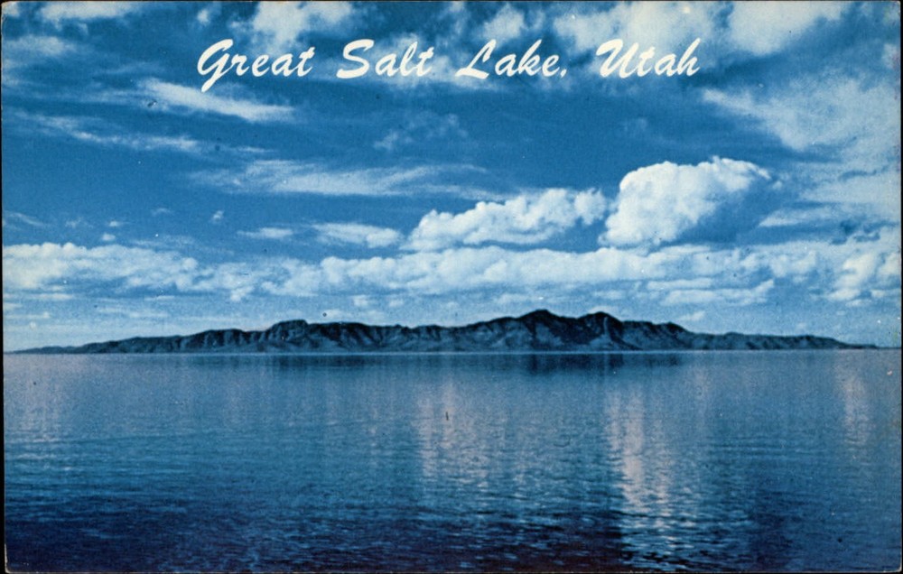 Great Salt Lake Utah Stansbury Island scenic view unused vintage postcard