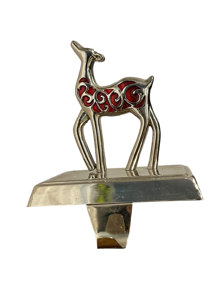 Silver Deer Reindeer with Red Accent Christmas Stocking Holder-image