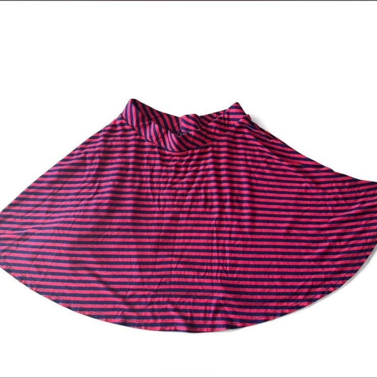 SO Red Navy Blue Striped Cotton Knit Skater Skirt Pull On Size M