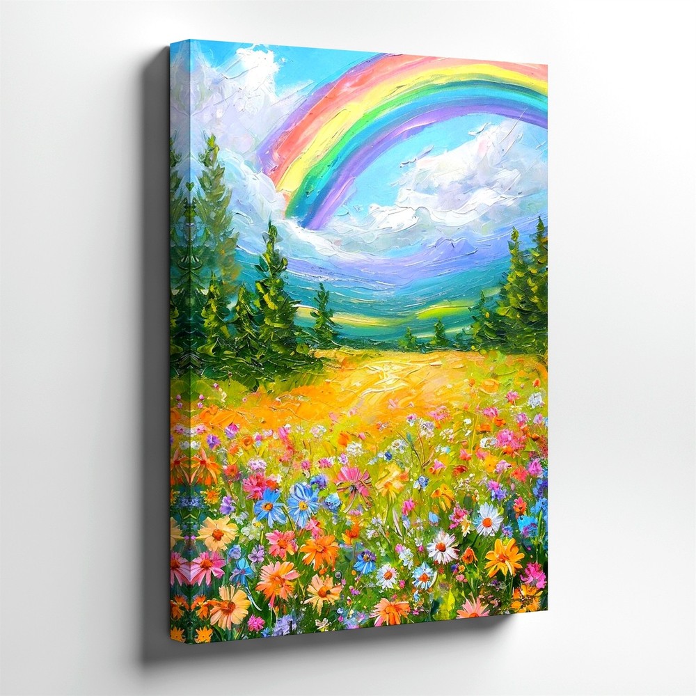 Wall Art Rainbow Wildflower Meadow Landscape Canvas Print Colorful Nature Decor