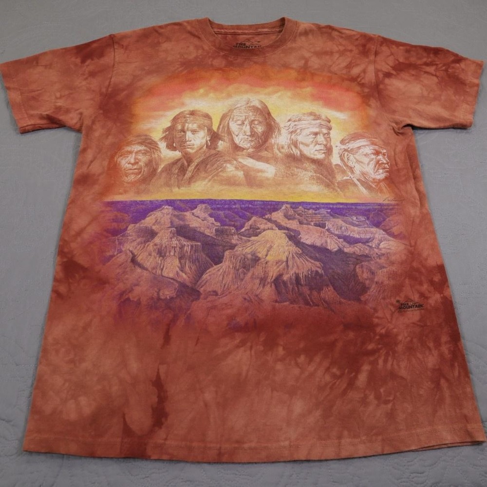 The Mountain Shirt Mens Medium Brown Tie Dye Native American Canyon Graphic