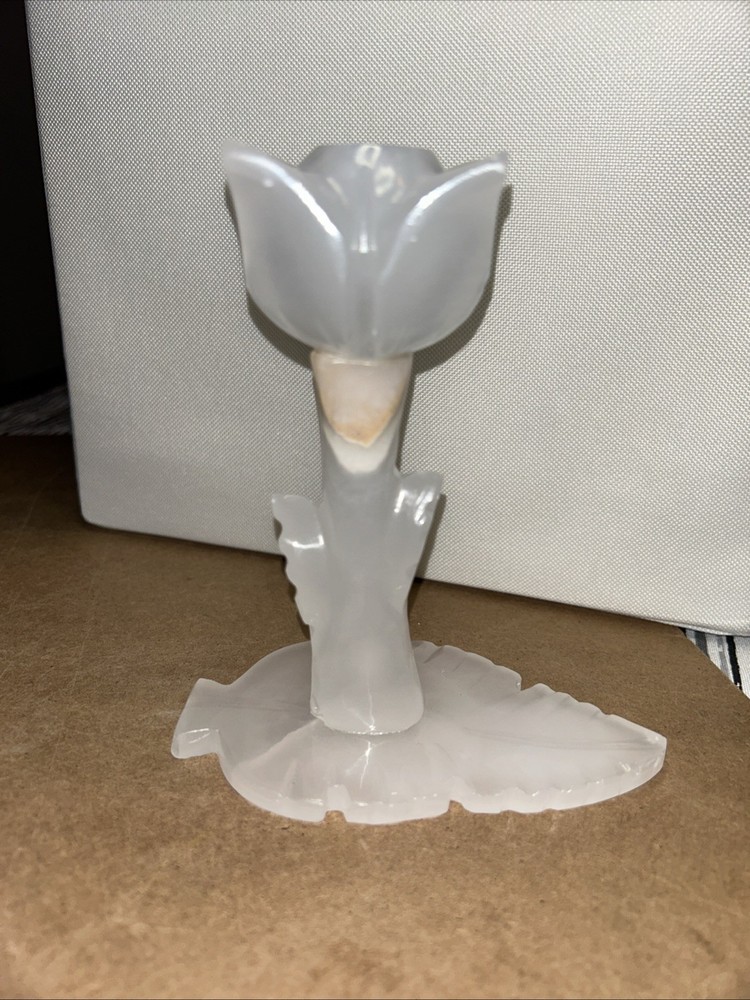Vintage Alabaster Marble Onyx Candle Holder Tulip Flower Leaf Hand Carved