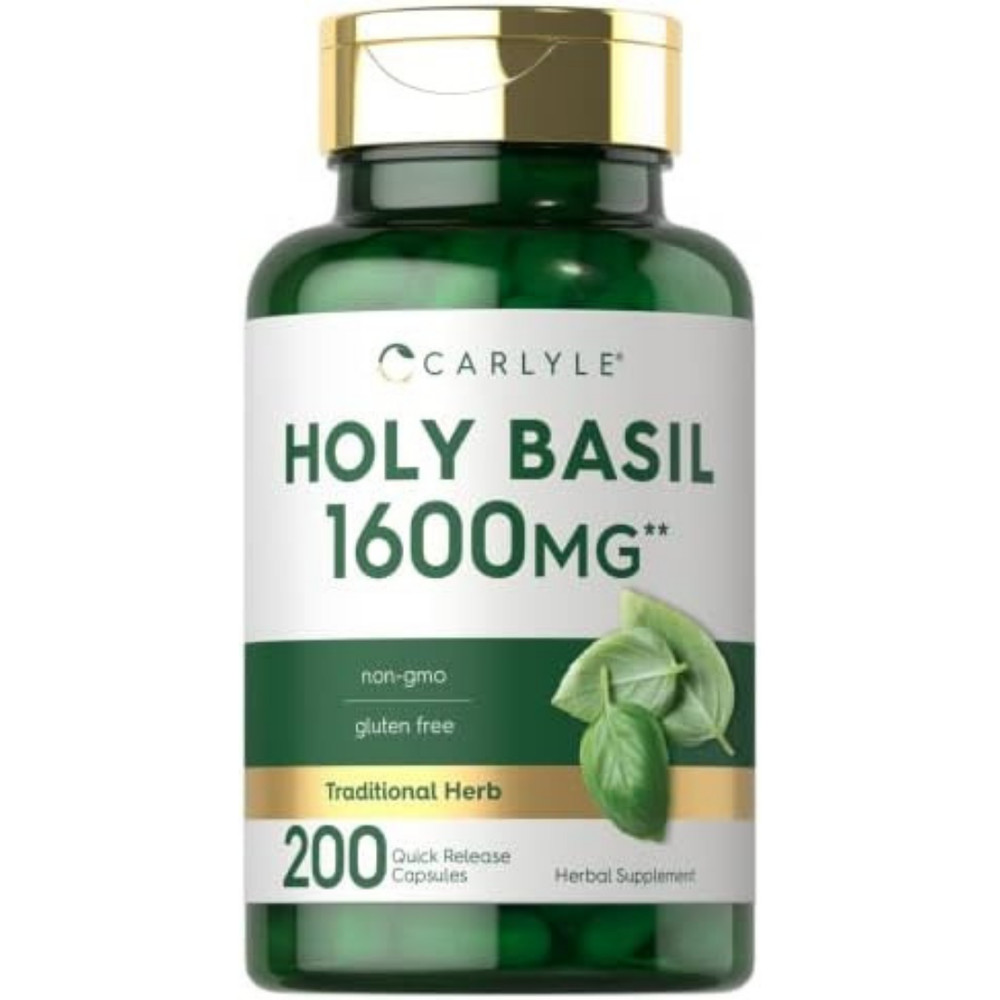 Holy Basil Capsules 1600mg | 200 Count | Leaf Extract Supplement | by Carlyle