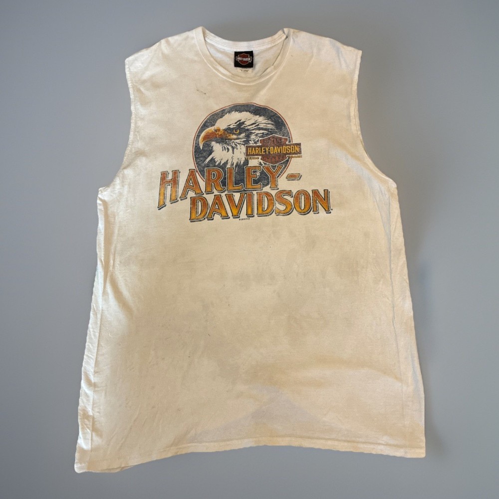 Vintage Y2K Harley Davidson Myrtle Beach Motorcycle  White Tank top Mens XL Big