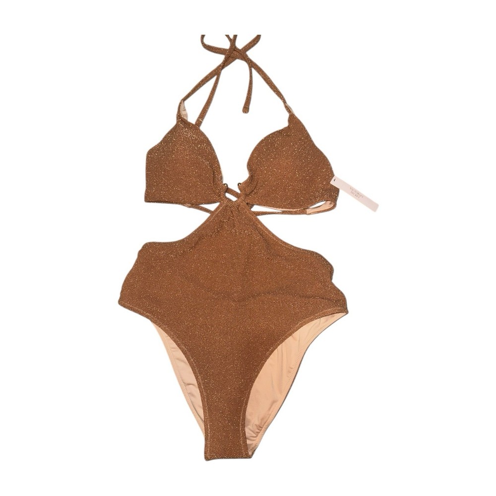 Victoria's Secret VS One Piece Cut Out Monokini Gold Shimmer L
