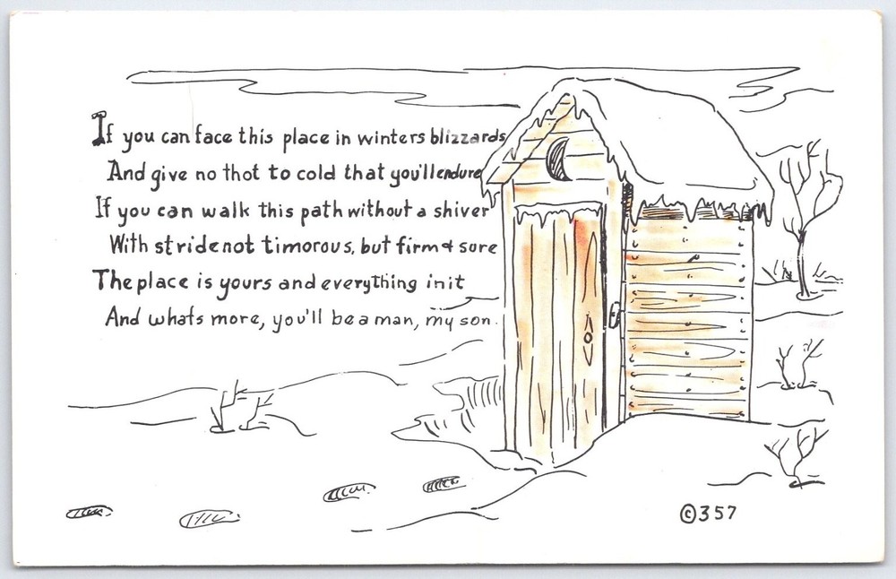 Vintage KROMEKOLOR Comic Postcard Outhouse Winter Poem Colorado Springs