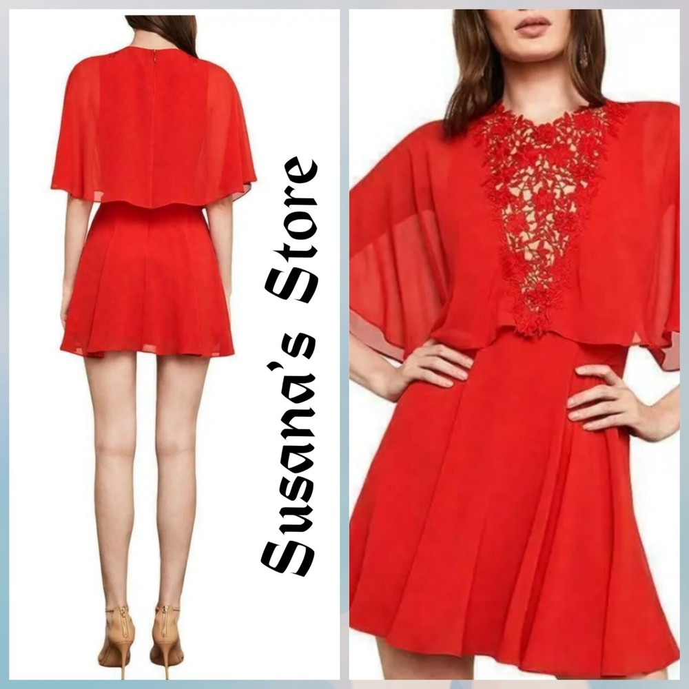 NWT BCBG MAXAZRIA SIZE 4 RUFFLE OVERLAY EMBROIDERY MINI DRESS MSRP $248