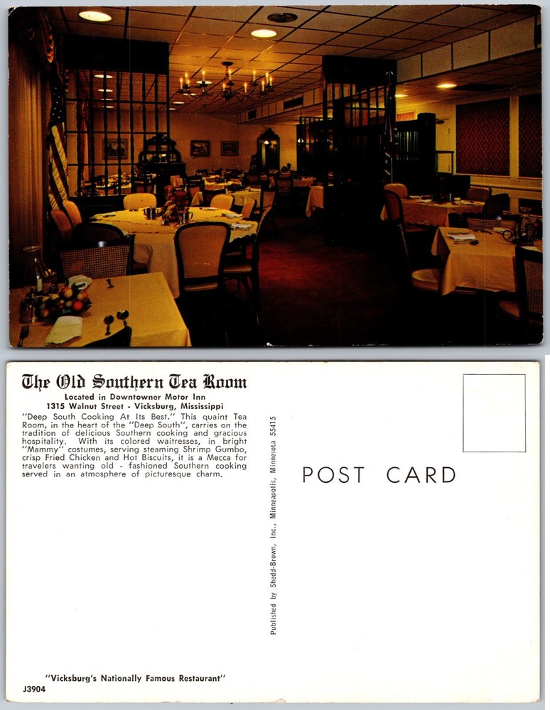 Old Southern Tea Room Dining Interior Vicksburg Mississippi Postcard