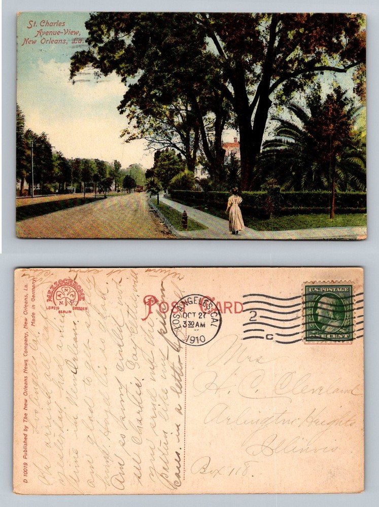 New Orleans, LA-Louisiana, St Charles Avenue & Residences Vintage c1910 Postcard